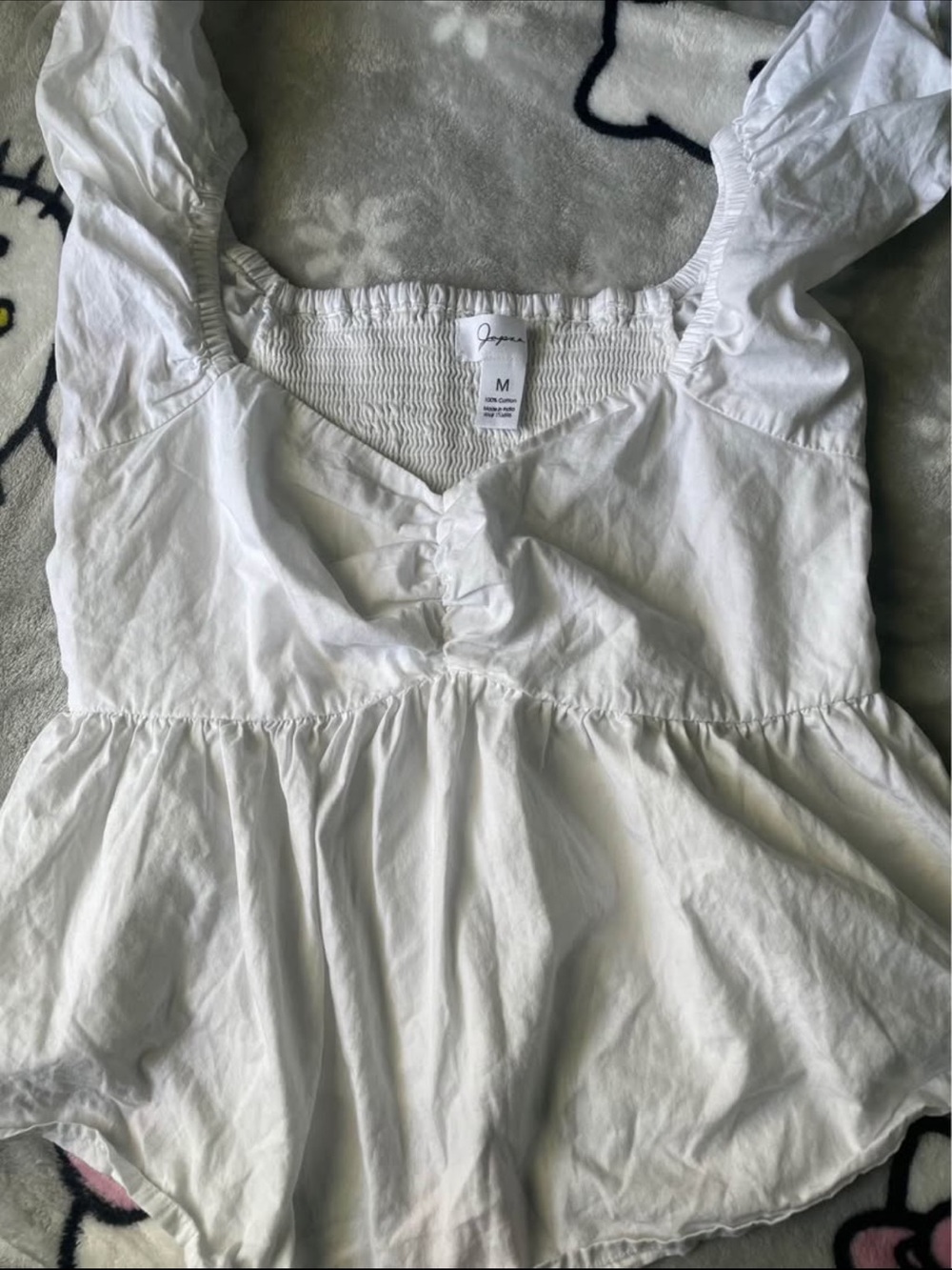 Anna White Smocked Knot-Front Peplum Top - Women